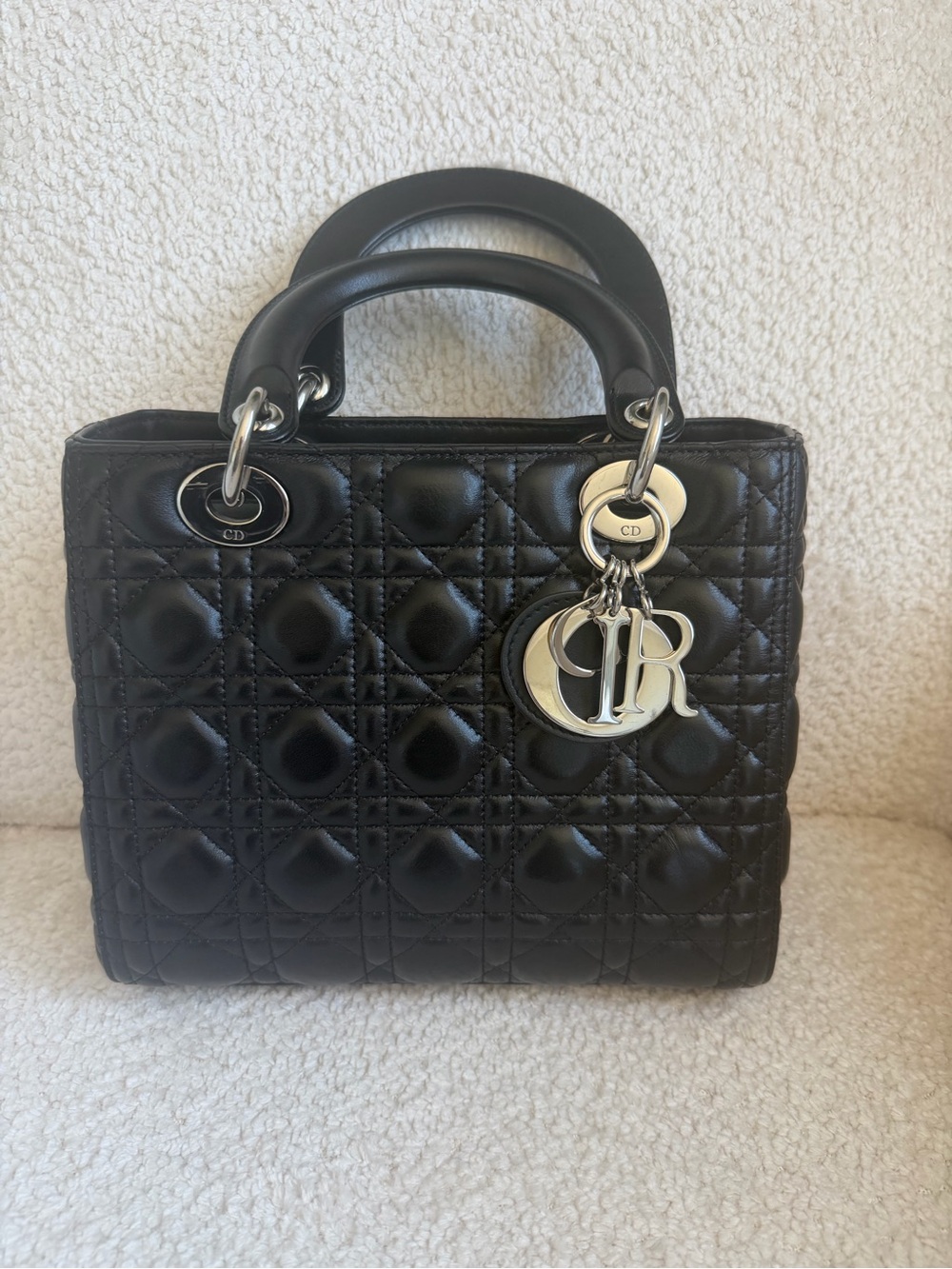 Dior Black Quilted Leather Lady Dior Satchel with Silver 'CD' Charms medium size - Picture 4 of 17